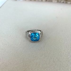 14K White Gold Blue Topez Ring Size 6